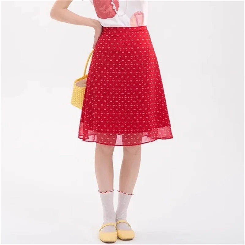 ใหม่หวานเกาหลีแฟชั่นฤดูร้อนกระโปรงผู้หญิงพิมพ์สูงเอว Slim Casual A-Line กระโปรงชีฟอง Faldas Mujer Jupe