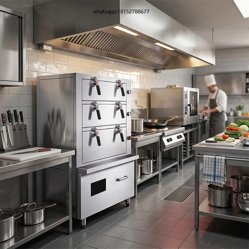 In-Smart High Quality Performance 48 Tray Industrial Cabinet Commercial Kitchen Steamer Machine  Rice Kitchen Equipment