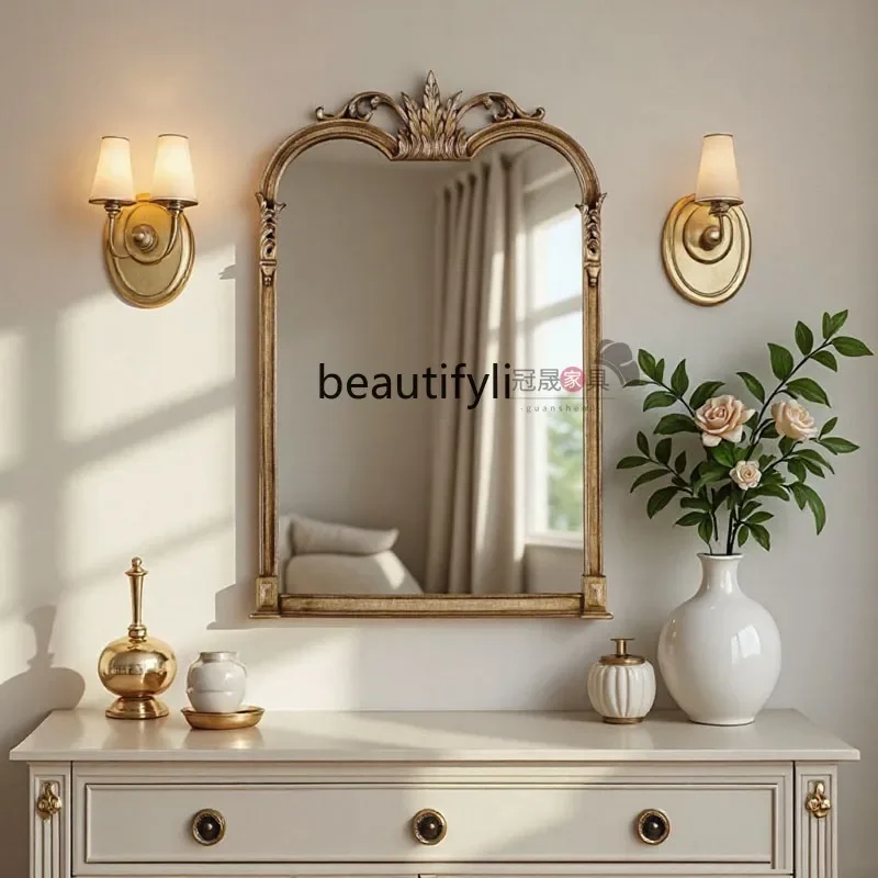 

A55 French retro vanity mirror wall hanging carved bathroom mirror European special-shaped vanity mirror