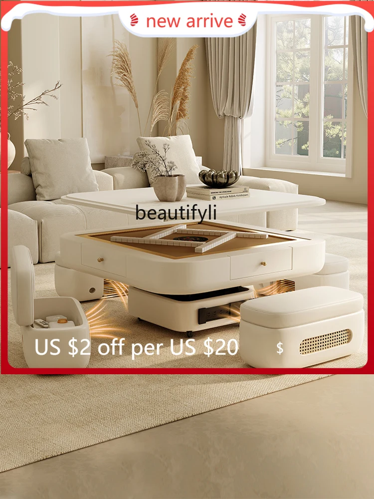 

G1218 Coffee Table Mahjong Table Machine Dining Table Double-Use Living Room with Stool Fire Storage Multifunctional
