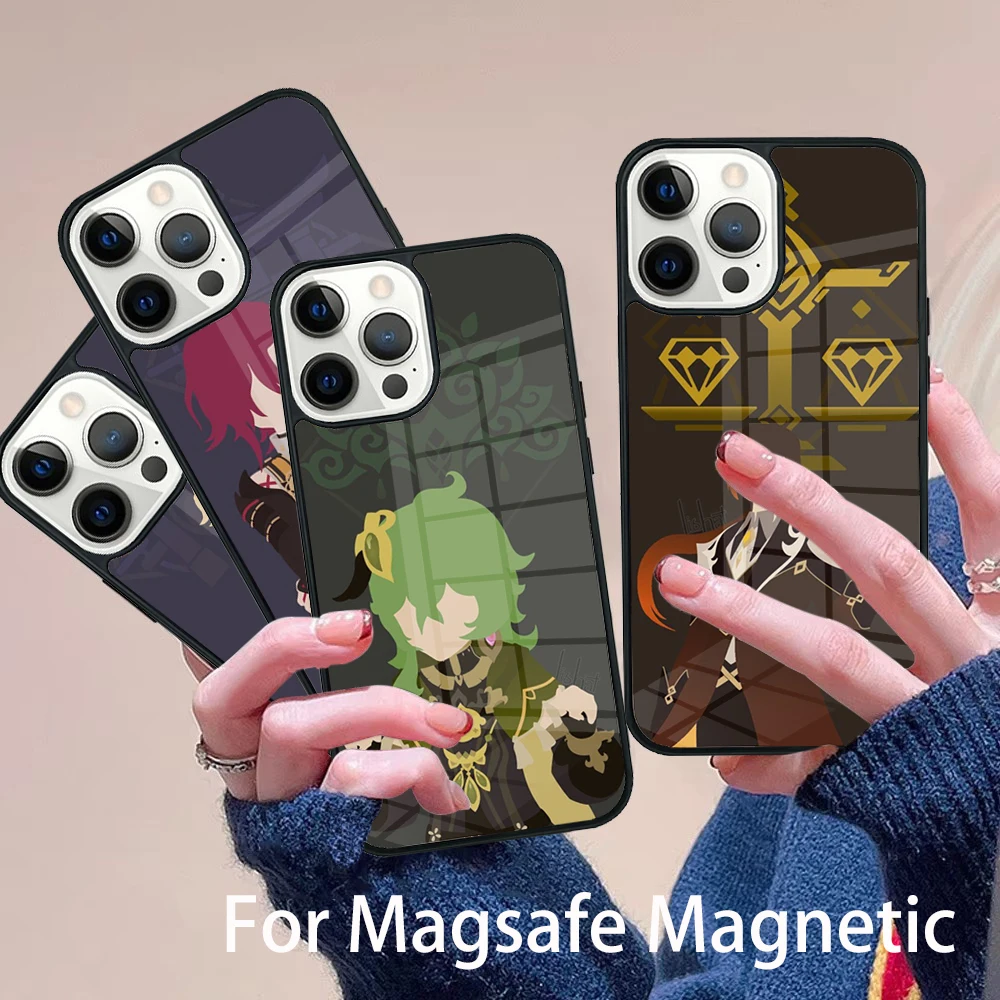 

Game Genshin Impact Phone Case Magesafe Magnetic Wireless Charge Cover For IPhone 16 11 12 13 14 15 Pro Max Plus Mini