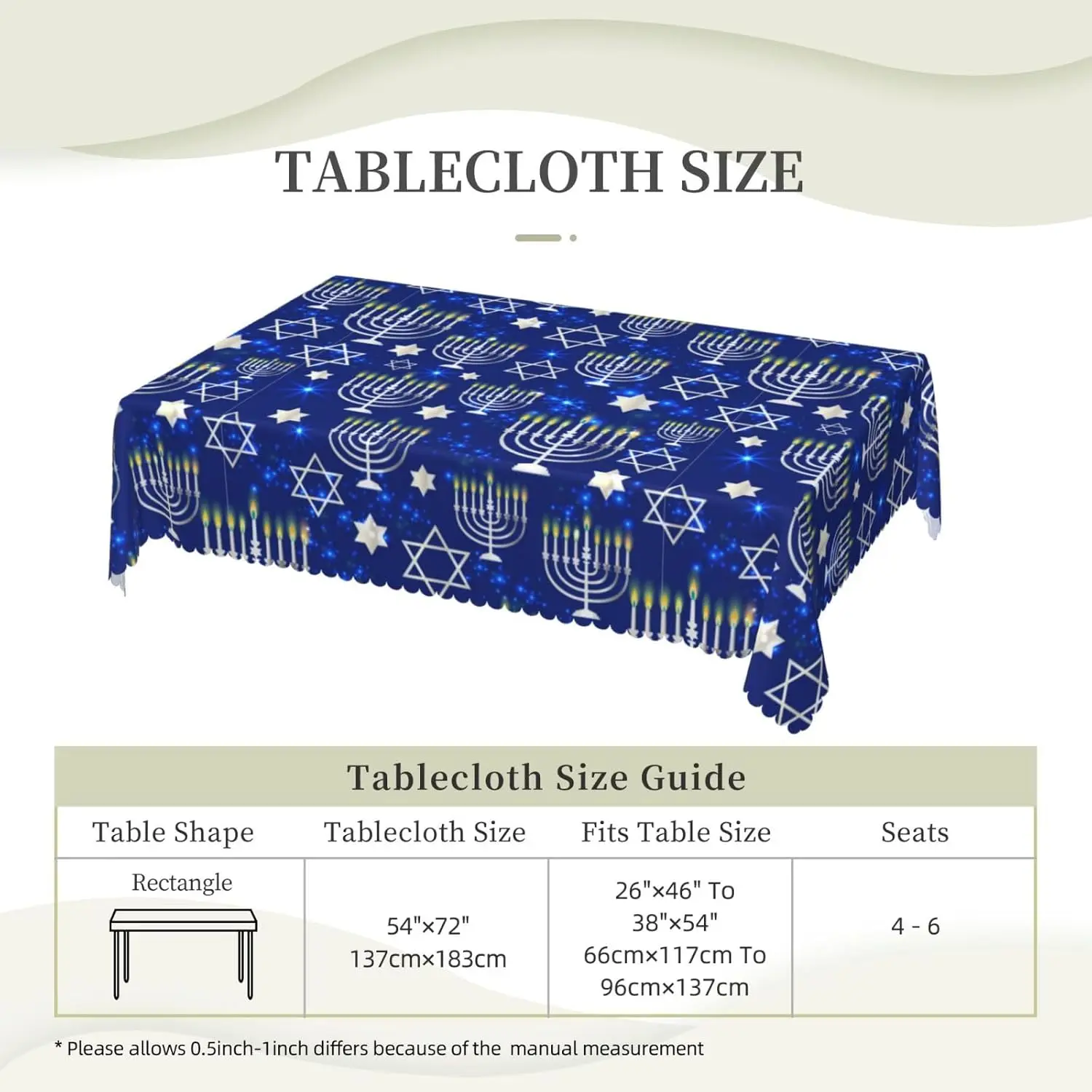 Jewish Happy Hanukkah Menorah rectangle Tablecloth  Dining Room decor waterproof Tablecloth for table Holiday party decorations