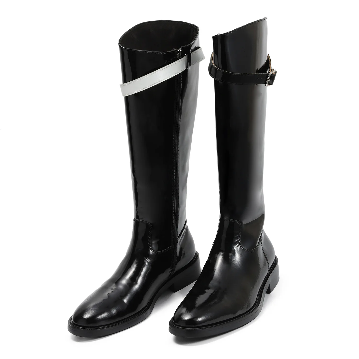 

Men's Cowhide Shiny Leather Black Long Barrel High Boots Over Knee Knight Boots