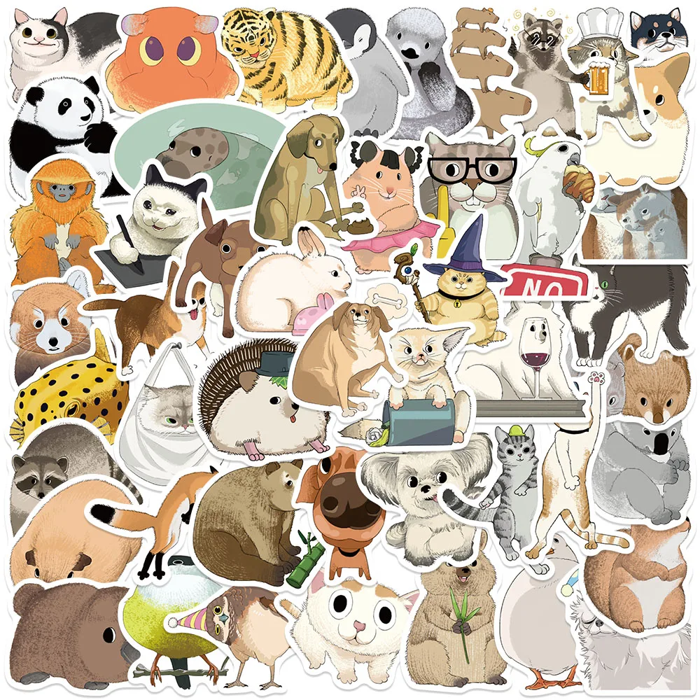 

50pcs Funny Cute Cartoon Spoof Animals Meme Stickers Waterproof Graffiti For Luggage Guitar Phone Laptop Vinyl Decals