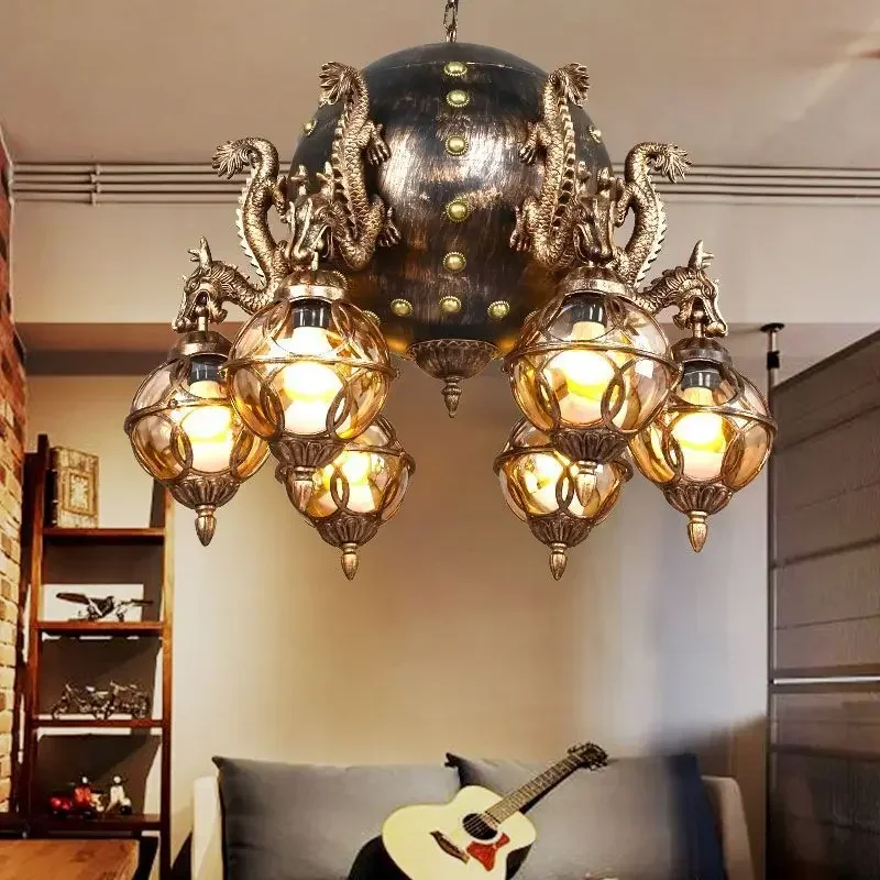 

Industrial wind, china faucet, retro chandelier, bar, teahouse, dining room, creative globe chandelie