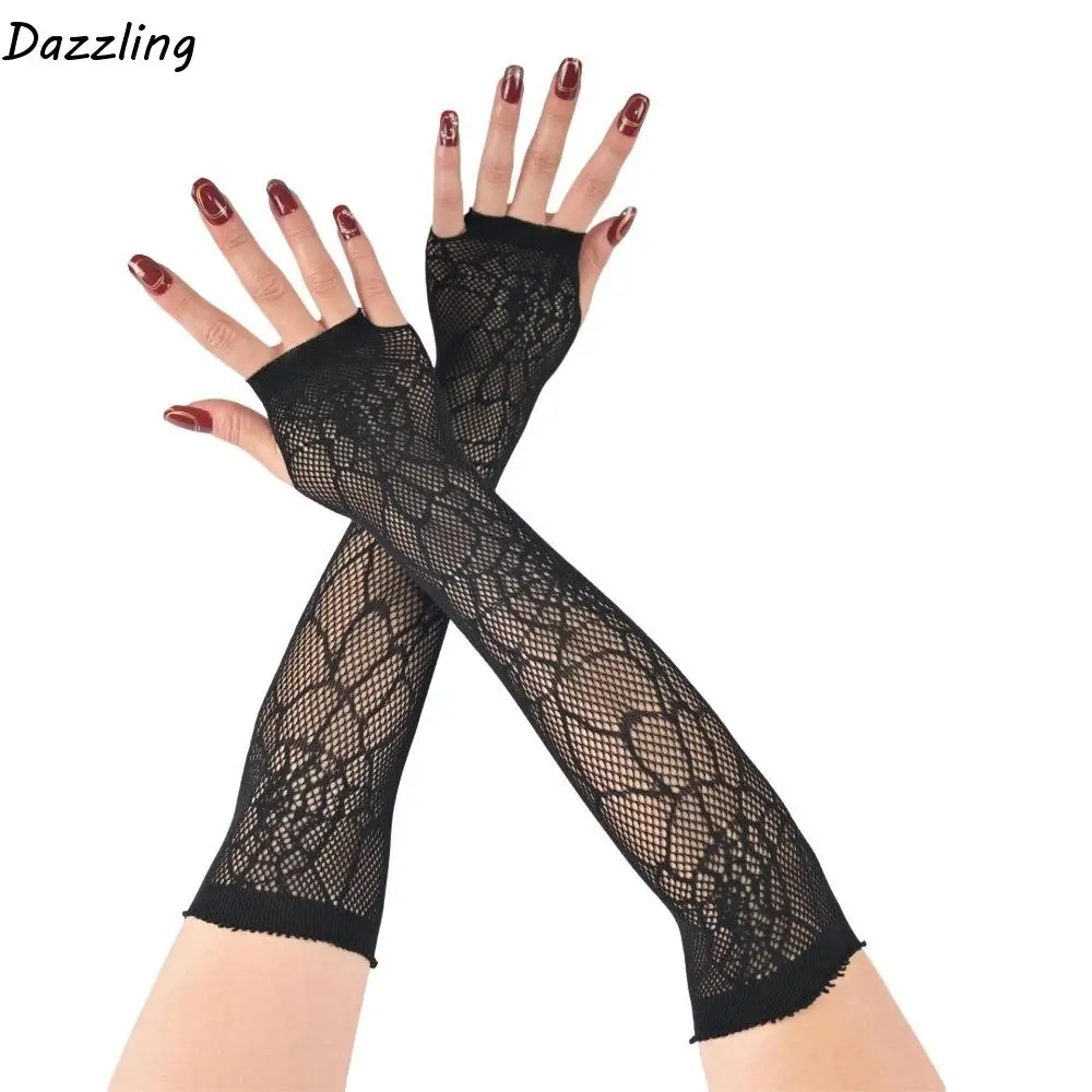 

Punk Gloves Black Spider Web Gloves Long Sleeve Stretchy Half-Finger Gloves Thin Breathable Fishnet Gloves Halloween