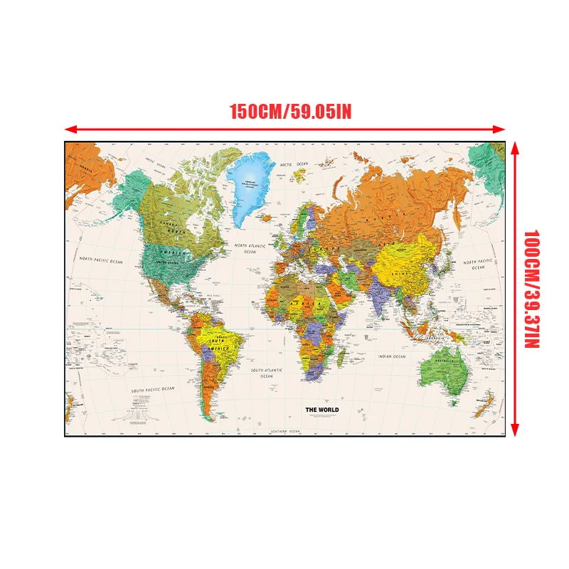 Mapa mundi não tecido, 150x100cm, imagem decorativa sem cheiro, pintura em tela, vista aérea, arte de parede, pôster, material escolar de escritório