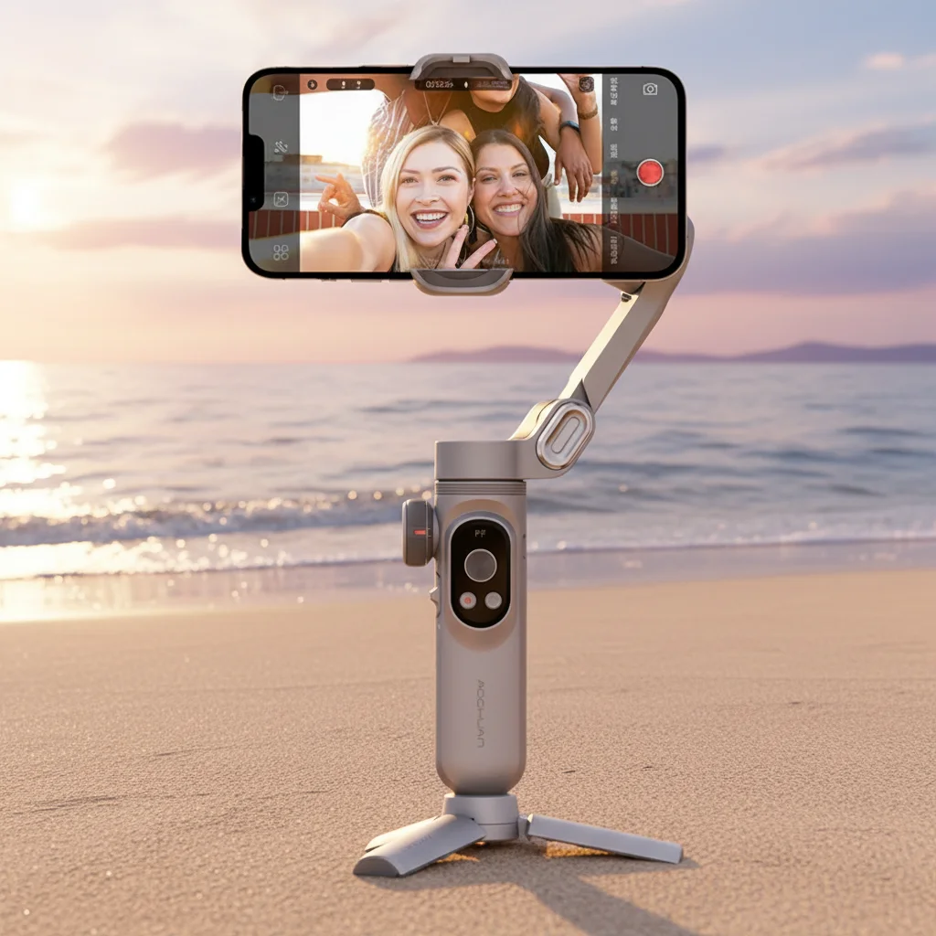 AOCHUAN X Pro 3-axis Phone Handheld Gimbal Foldable Auto Face Tracking Anti-Shake 5.0 LED Screen Gimbal Stabilizer