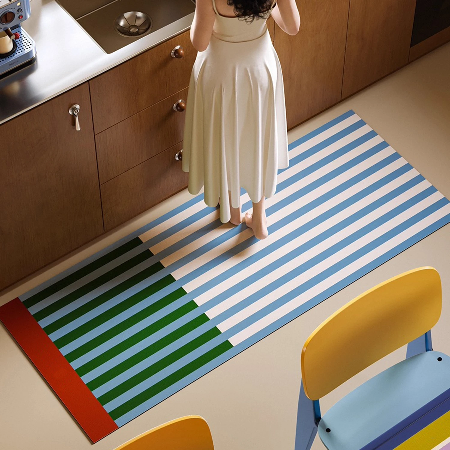 Striped Kitchen Carpet Oil-proof Waterproof Non-slip Kitchen Mat PVC Leather Washable Kitchen Rugs Home Decoration Tapis Cuisine