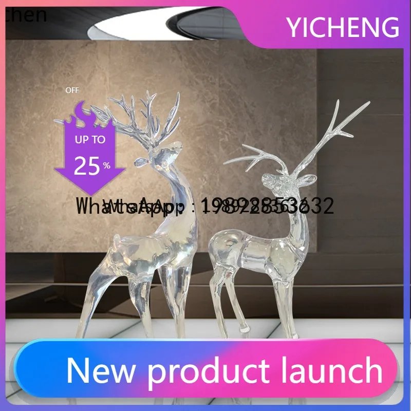 

X2 Modern Light Luxury Transparent Elk Ornament Hotel Sales Office Lawn Large Sculpture home decoration accessories