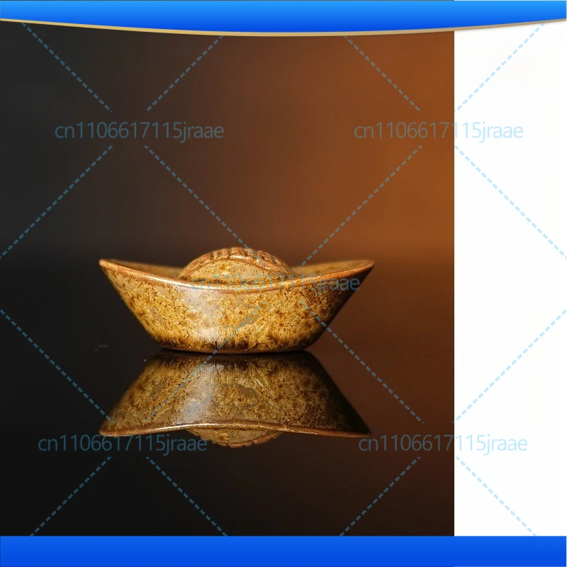 Kiln becomes golden class! Small gold ingots! Handmade Jun porcelain ornament