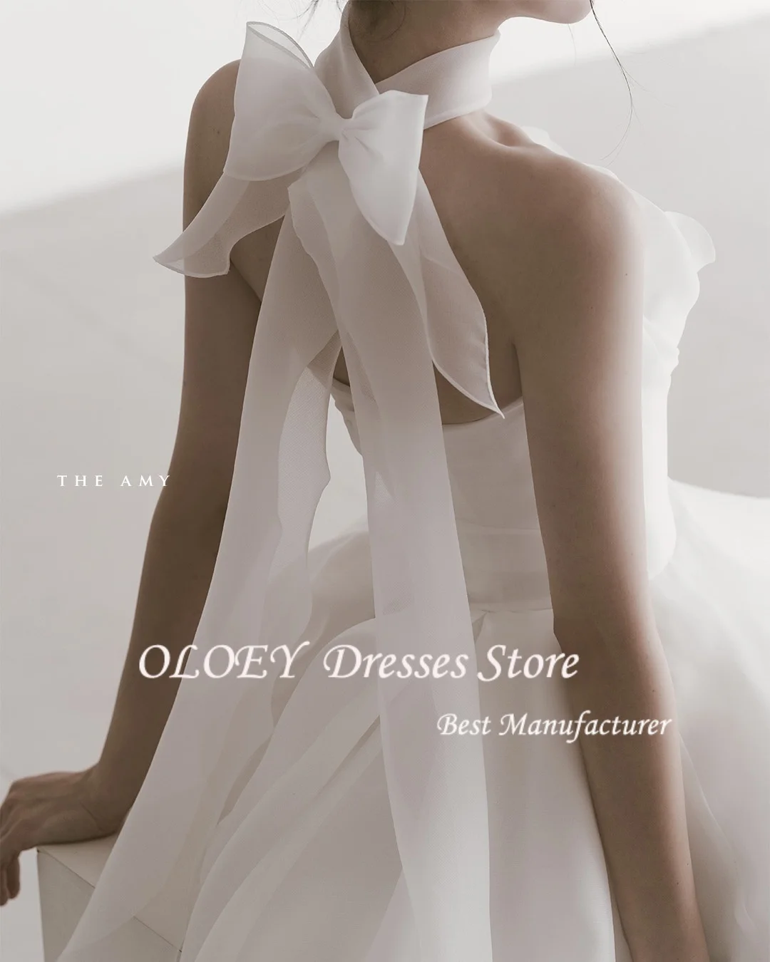 OLOEY 2026 Corea Avorio A-Line Abiti da sposa con lacci Garona Formato personalizzato Increspato Lace-up Increspato Corea Abiti da sposa
