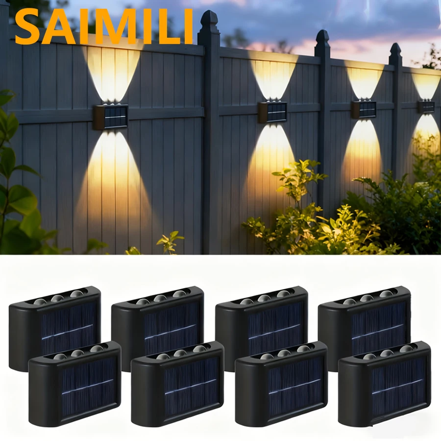 Solar Garden Wall Light Outdoor 4/6/8 LED Solar Deck Lights UP&Down Illuminate Outdoor Lights for Street Fence Garage Decoration