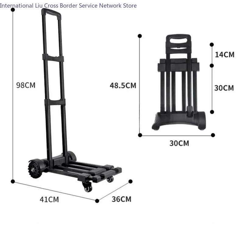 4 Wheels Hand Truck Luggage Cart Metal Drawbar Collapsible Trolly Portable Dolly For Home Office Shopping Airport Travel Use