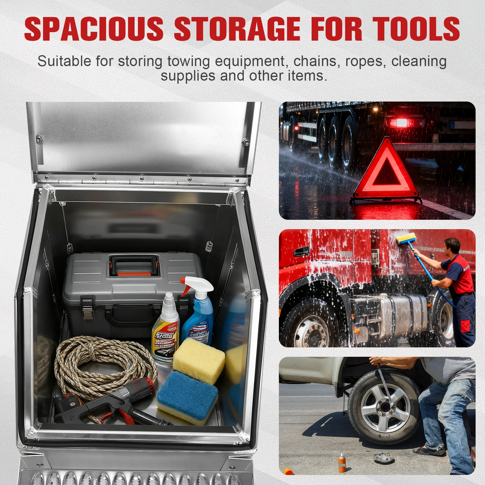 

18in Aluminum Semi Trucks Step Box 17.99x27.99x25inch Step Tool Box with T-Handle Latch Lock for Peterbilt Kenworth & More