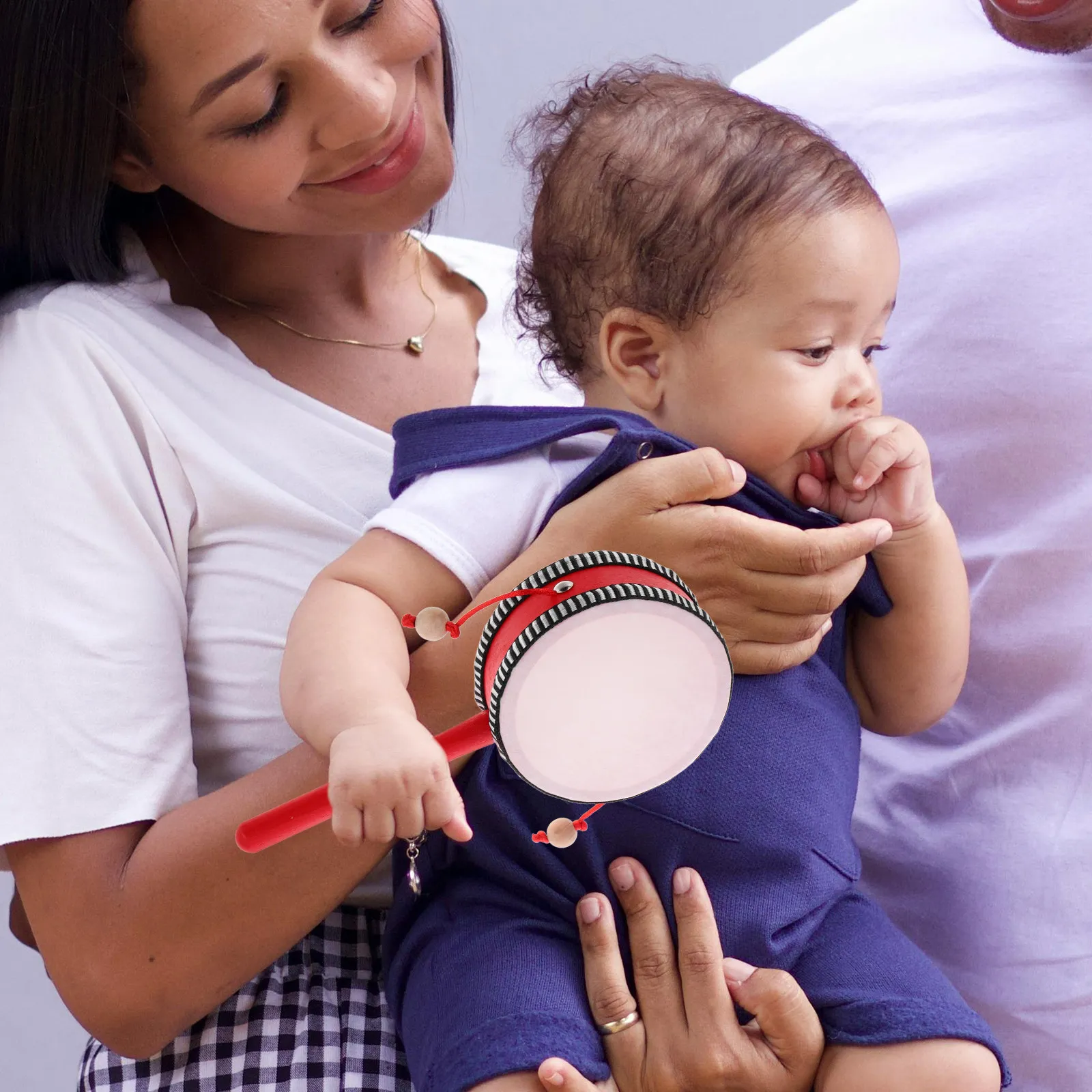 Traditional Rattle Drum Chinese Handheld Monkey Drum Wooden Percussion Instrument for Kindergarten Music Therapy Rhythmic Skills