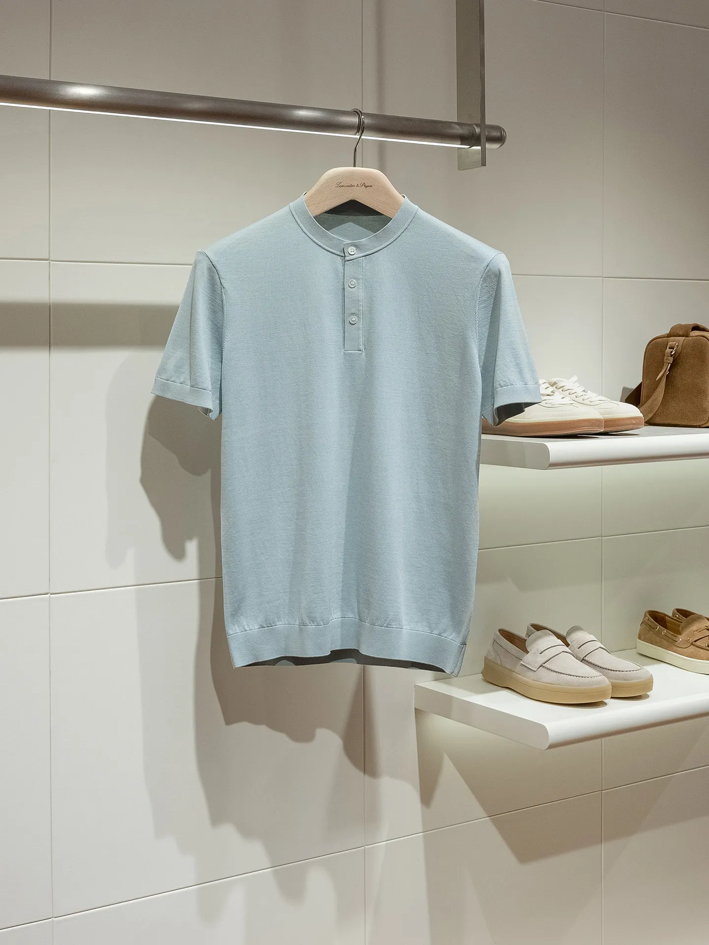 BC old money wind cotton mulberry silk Henry collar knitted short-sleeved T-shirt
