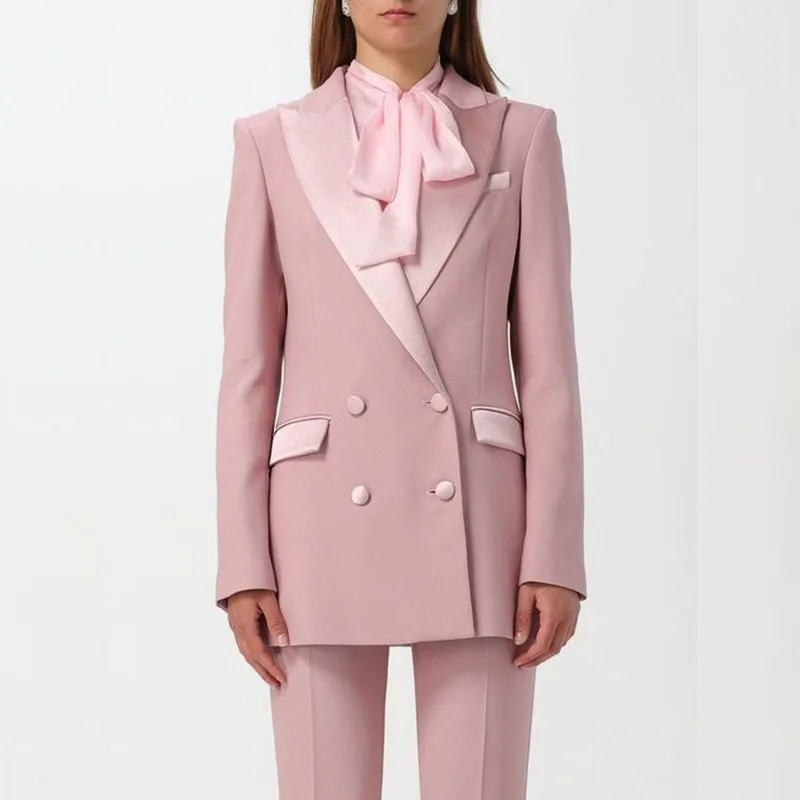 Elegant Pink Suits for Women Luxury Double Breasted Peak Lapel Slim Fit Female Clothing Office Lady Outerwear Blazer Terno 2025