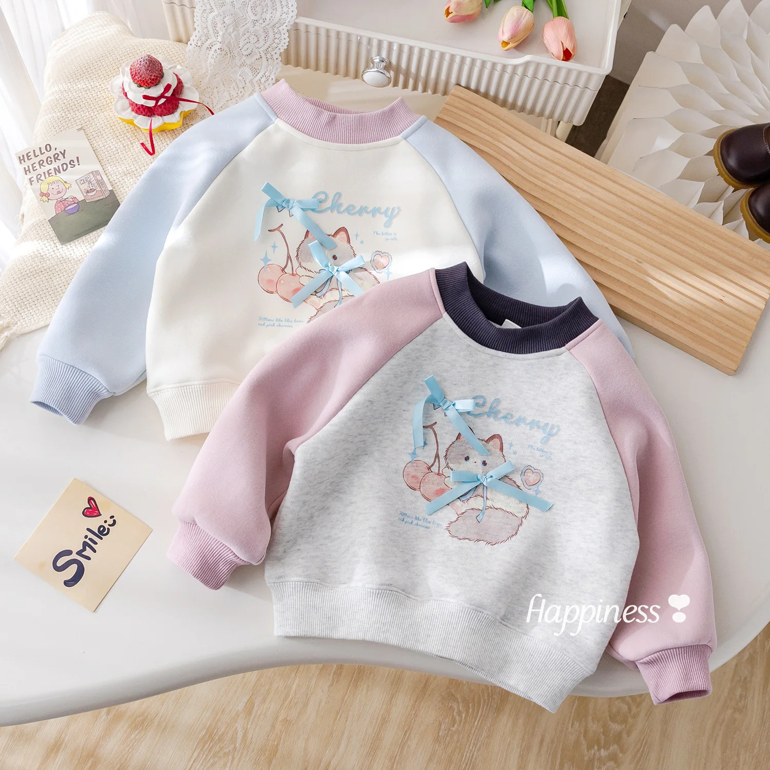 

Children 1-6Y Girls Sweatshirt New Winter Thicken Warm Kids Baby Girls Pullovers Casual Patchwork Collar Toddler Girls Shirt