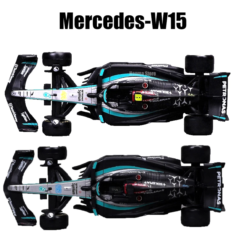 Bburago 1:43 Mercedes AMG 2024 W15 F1 Formula Car Odlewane pojazdy Kolekcjonerskie Model wyścigowy Zabawki Model samochodu W15 NO44 # 63