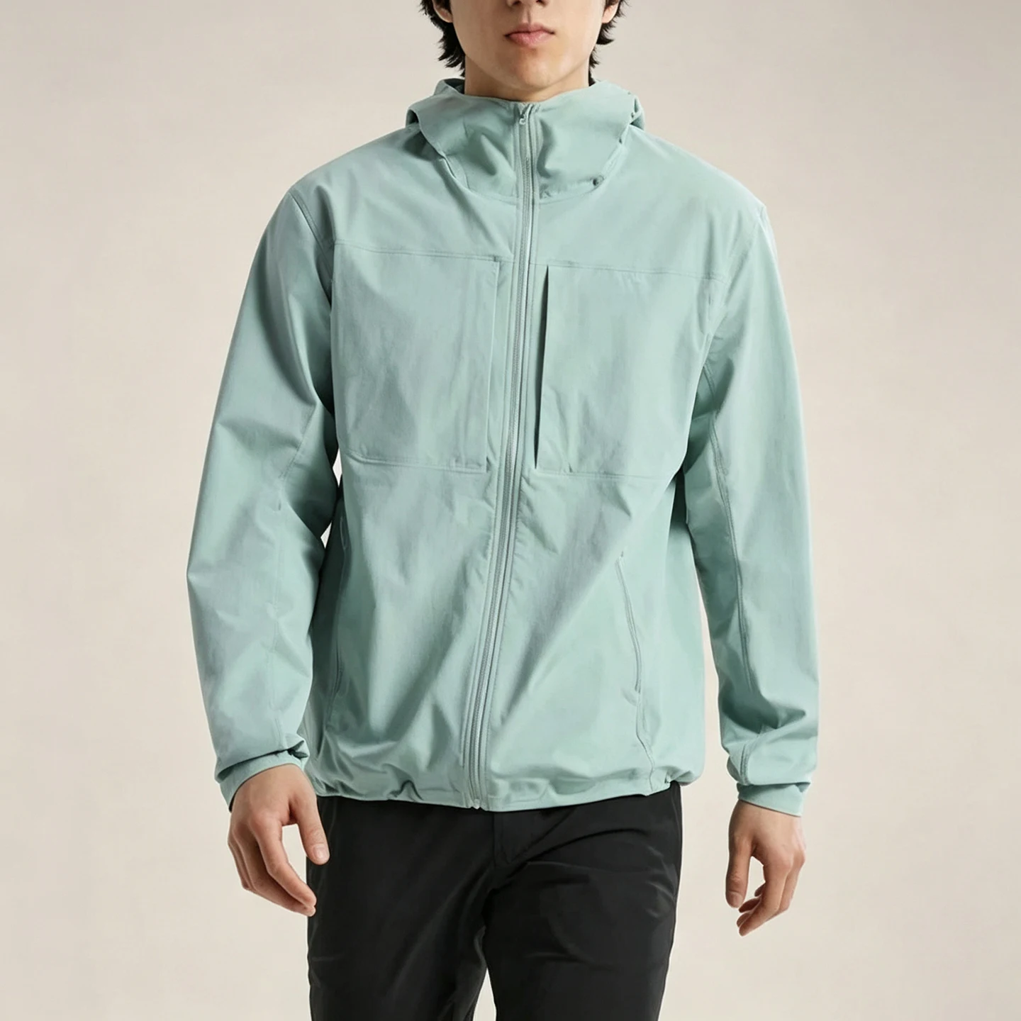 Dupe Men Lightweight Solid Color Hooded Softshell Jacket Windproof Water Resistant Outdoor Spring Fall Hiking Trekking Thin Coat