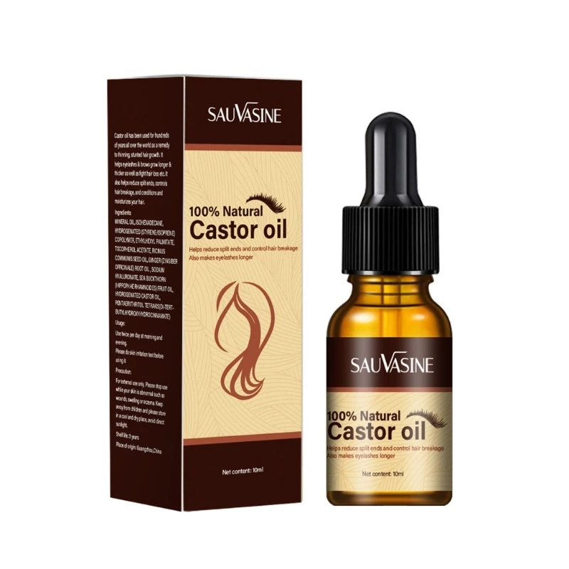 10ml Castor Oil for Hair Growth Cosmetics Organic Pure Natural Promote Longer Eyelashes & Thicker Brows Skin Moisturizer