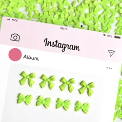 50PCS Fresh Green Ribbon Bow Nail Charms 3D Resin Cute Solid Color Bow Art Accessories for Hair Clip Phone Case Manicure DIY