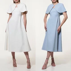 Customized Modern Style High Quality Jersey Pleat A-line High Collar Midi Dresses Bespoke Occasion Dresses Matching Formal