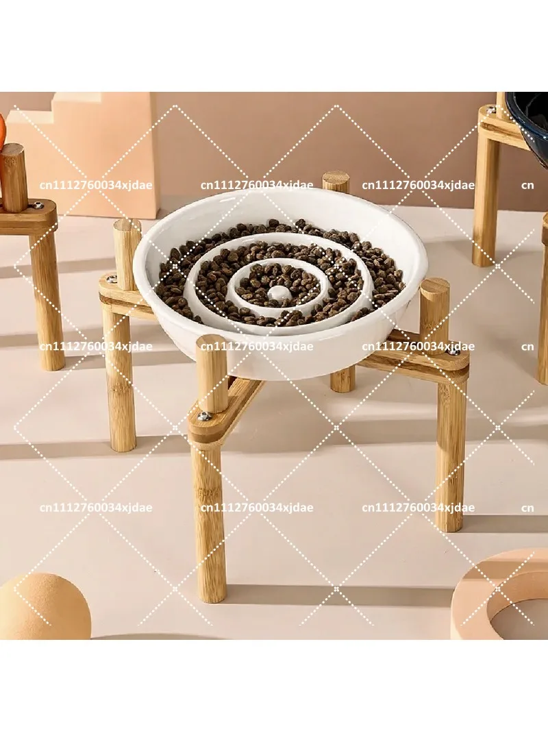 Ceramic Anti-Choking Dog Bowl with Retractable Stand, Anti-Overturn Slow Feeding Basin for Small Dogs
