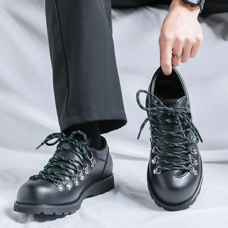 

Men Tooling Split Leather Shoes Casual Flat Designer Antiskid Comfy Work Oxford Shoes Fashion Outdoor Hiking Shoes