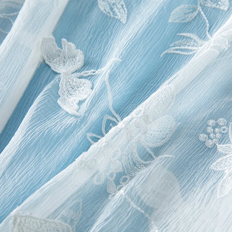 Winsleter-dames 100% echte zijde elegante zonnebrandcrème tops, borduursel met lange mouwen, fee losse zonneschermjas, 2025 zomer C55757CC