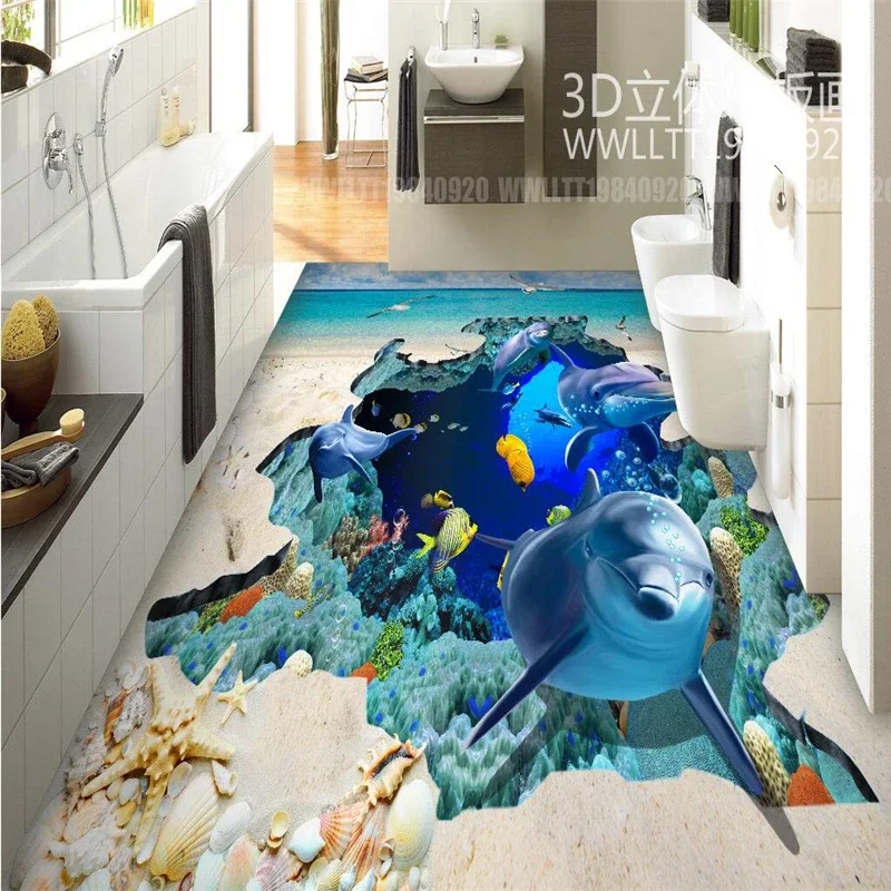 beibehang 3D Wallpapers Sea World Dolphins 3D Stereo Wallpapers Living Room vinyl flooring waterproof self-adhesive wallpaper