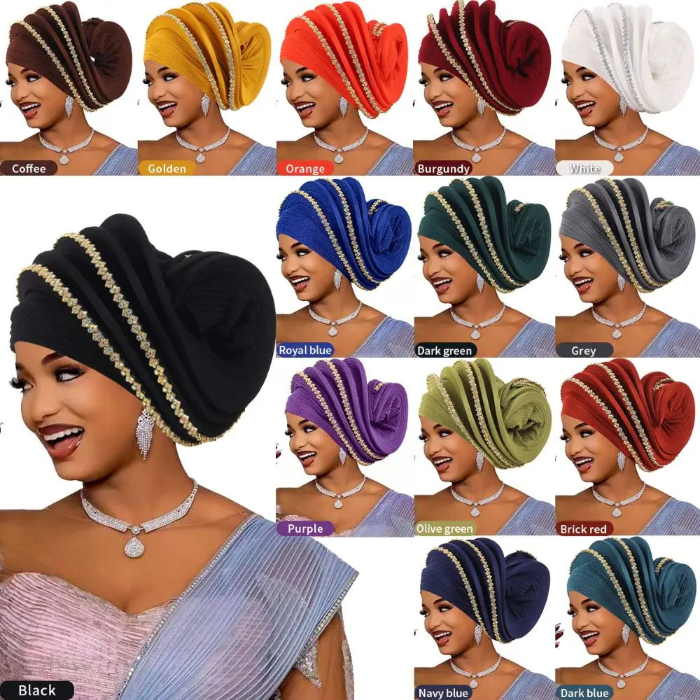 Elegant Rhinestone Decor Spiral Turban Sparkling Ethnic Pre-Tied Head Wrap Rhinestone Headpiece For Women Ladies