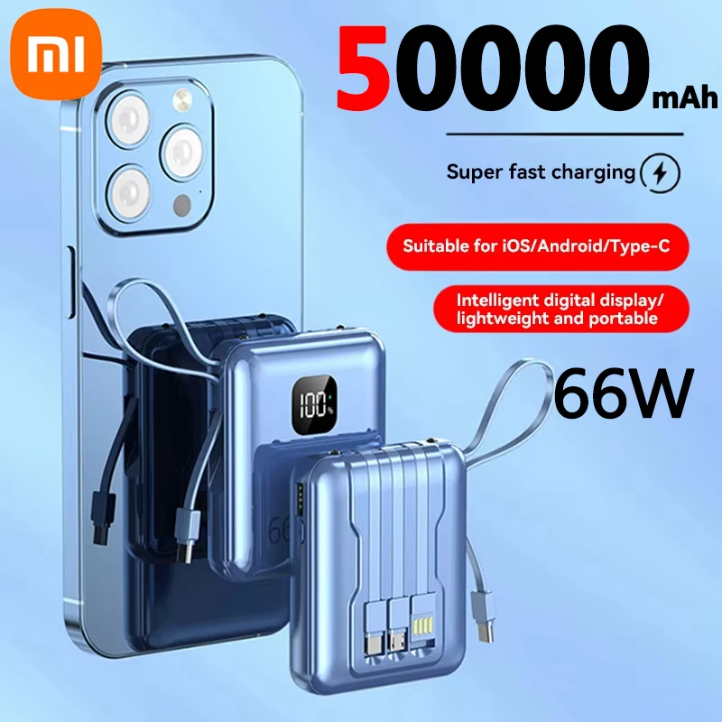 Xiaomi 50000mAh Large-capacity Power Bank 66W Super Fast Charging Built-in Cable Portable External Battery For Iphone Samsung