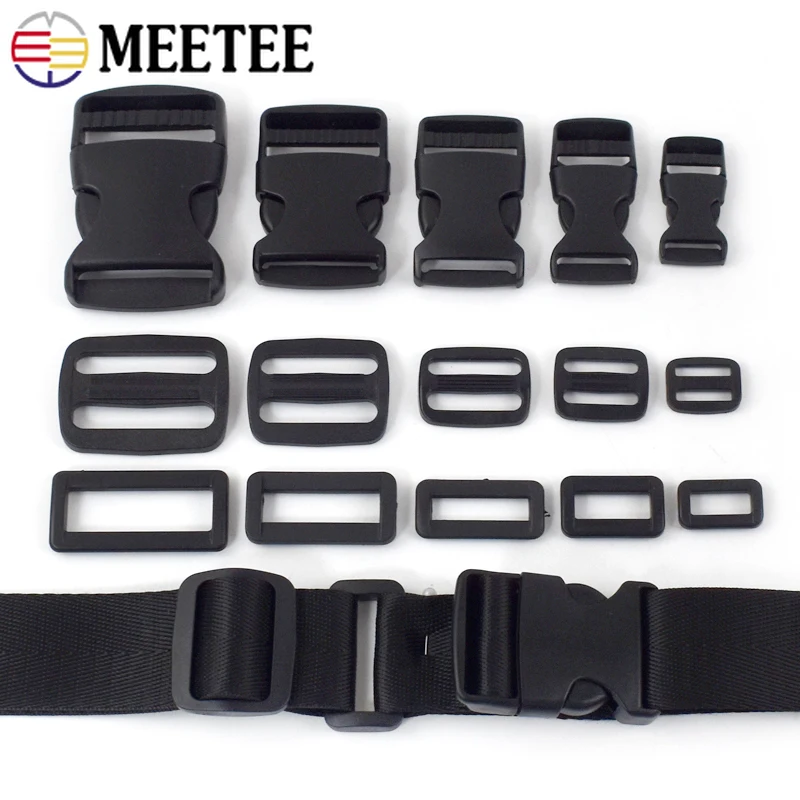 

10Sets 15-38mm Plastic Buckles Release Buckle Tri-Glide Slider Adjustable Clasp for Bag Strap Belt Webbing Clip DIY Accessories