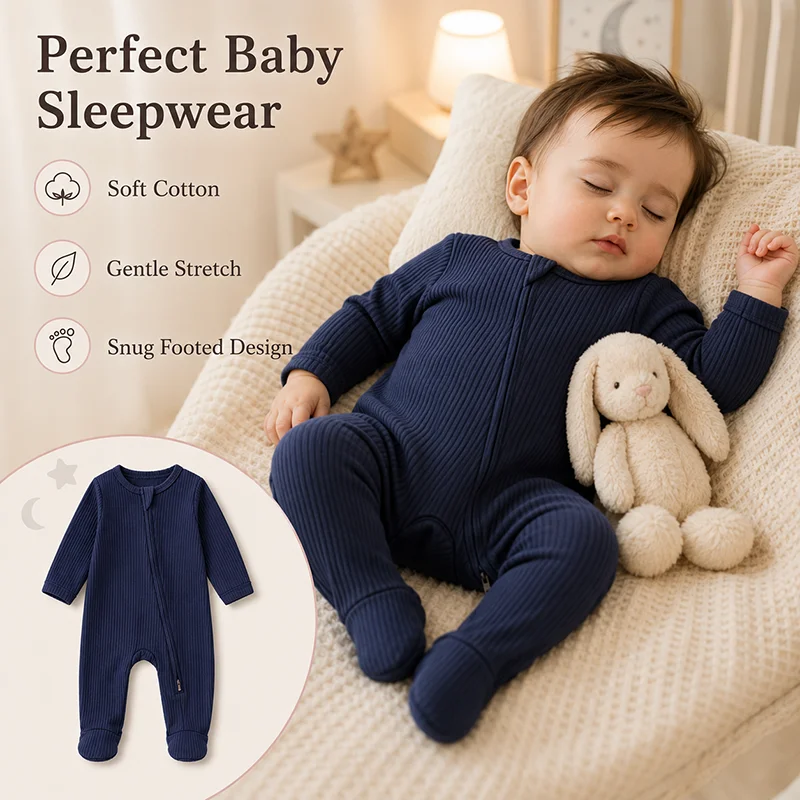 ベビーリブ編みジッパーロンパース コットン長袖足つきジャンプ - Baby Clothing Zipper のレビューと価格