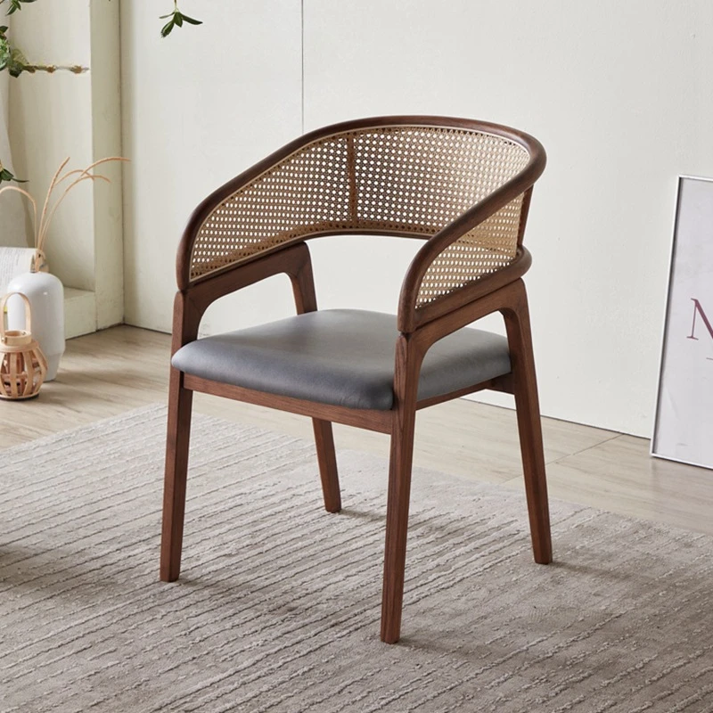 New Chinese Solid Wood Chair Exhibition Center Visitors Rattan Chair Wabi Sansi