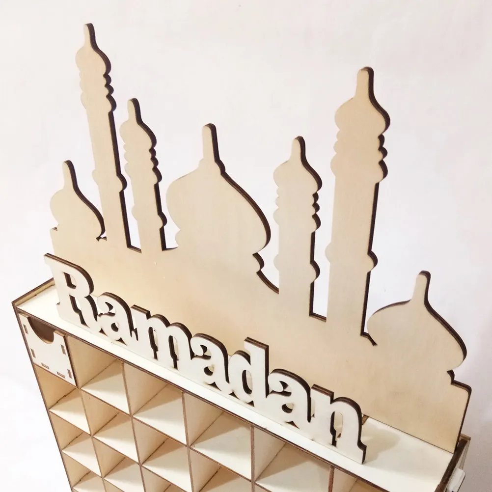

Stylish Eid Wooden Craft with Drawer Countdown Calendar Mubarak Letters Home Decoration for Islamic Celebrations