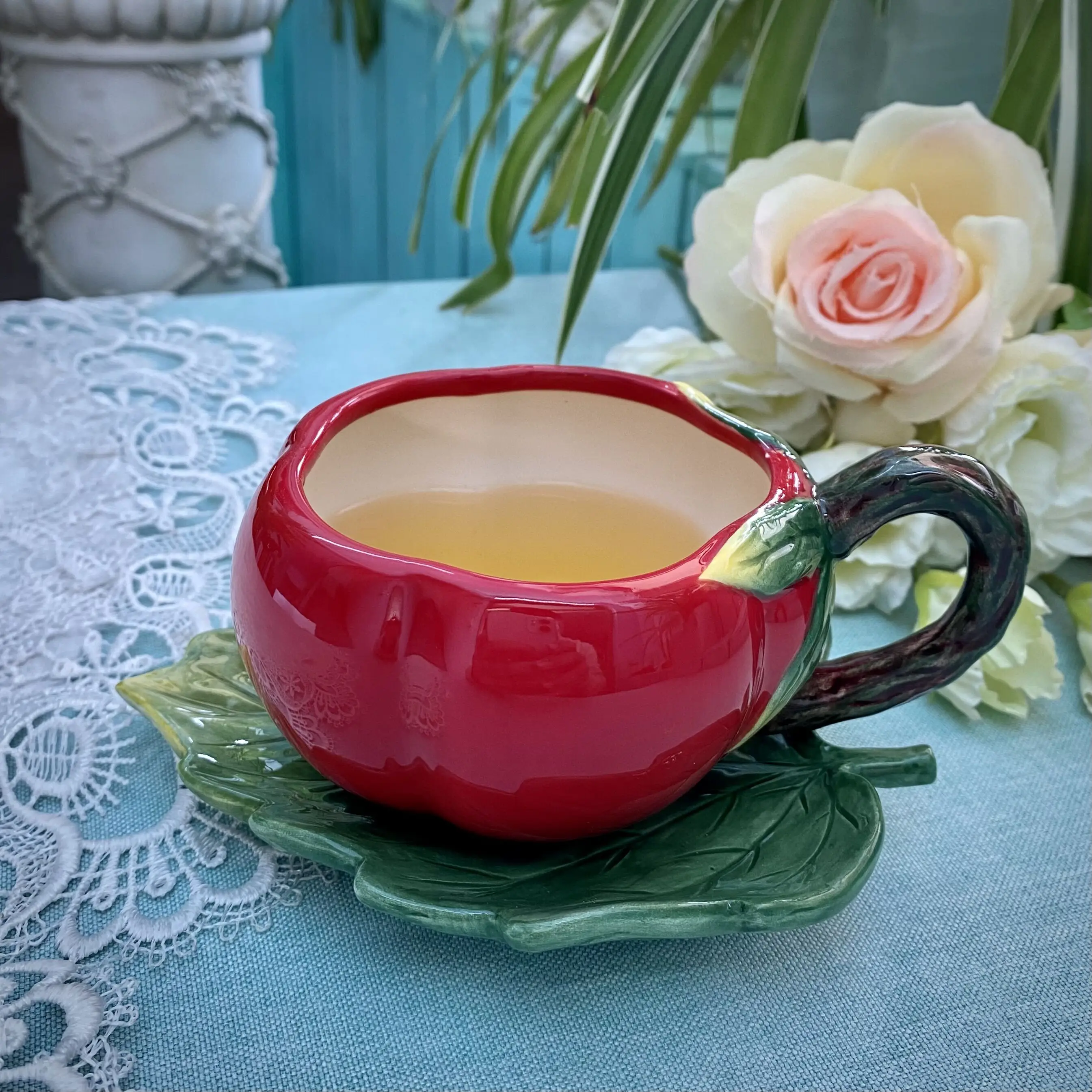 Garden Tomato Ceramic Sculpture Teapot Set, Coffee Pot, Wedding Gifts, Living Room Tea Cup, Mug Set