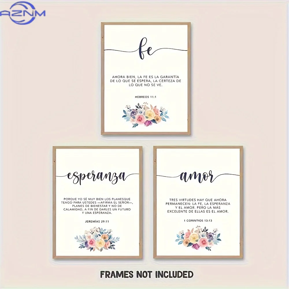 3pcs Amor Wall Decor - Fe Esperanza - Cuadros Cristianos Para Pared En Español - believer Wall Decor In Spanish, Frameless