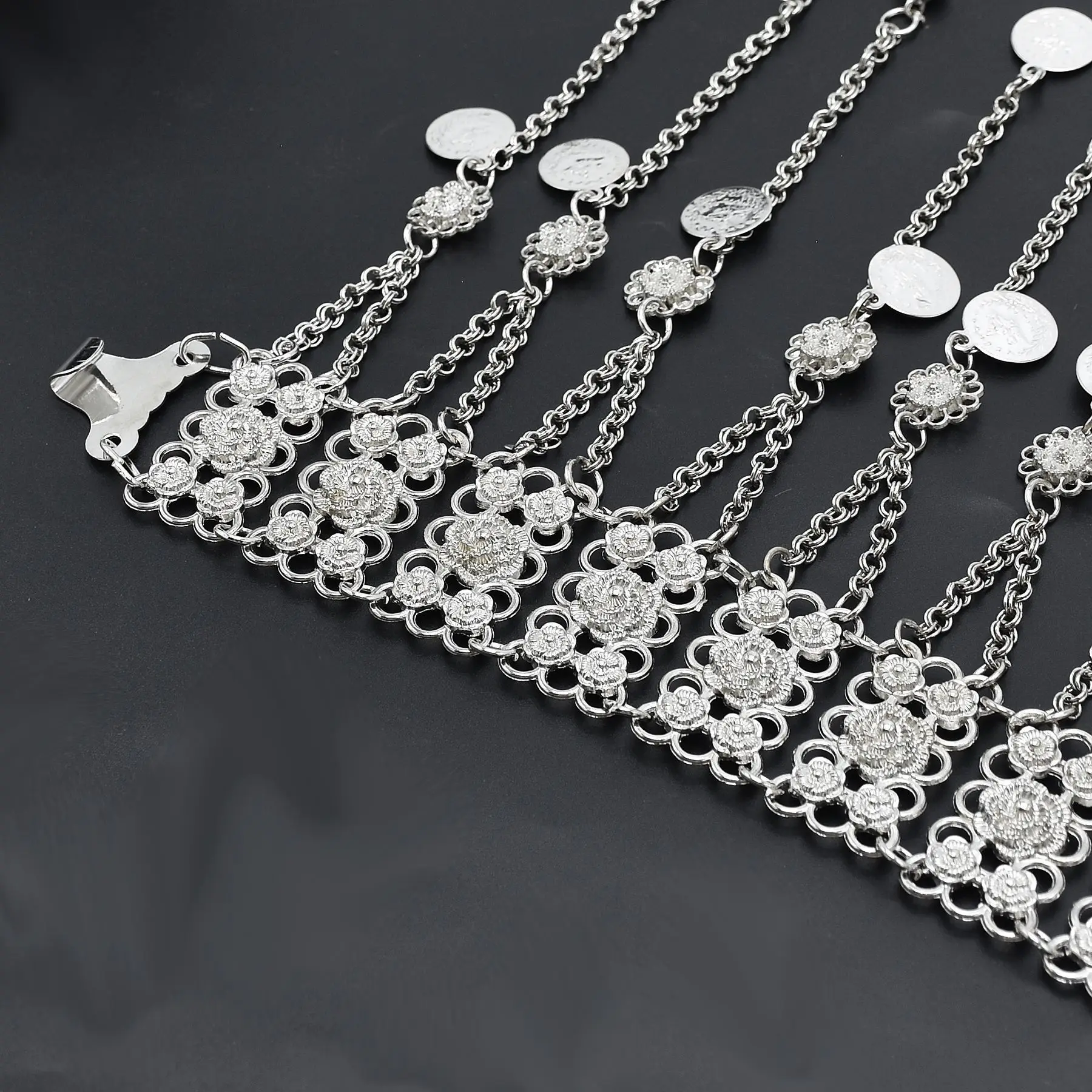 Silver Plated Moroccan Caftan Belt Geometry Coins Tassel Belly Chains for Women Ethnic Tribal Indian Turkey Body Jewelry Gift view 3