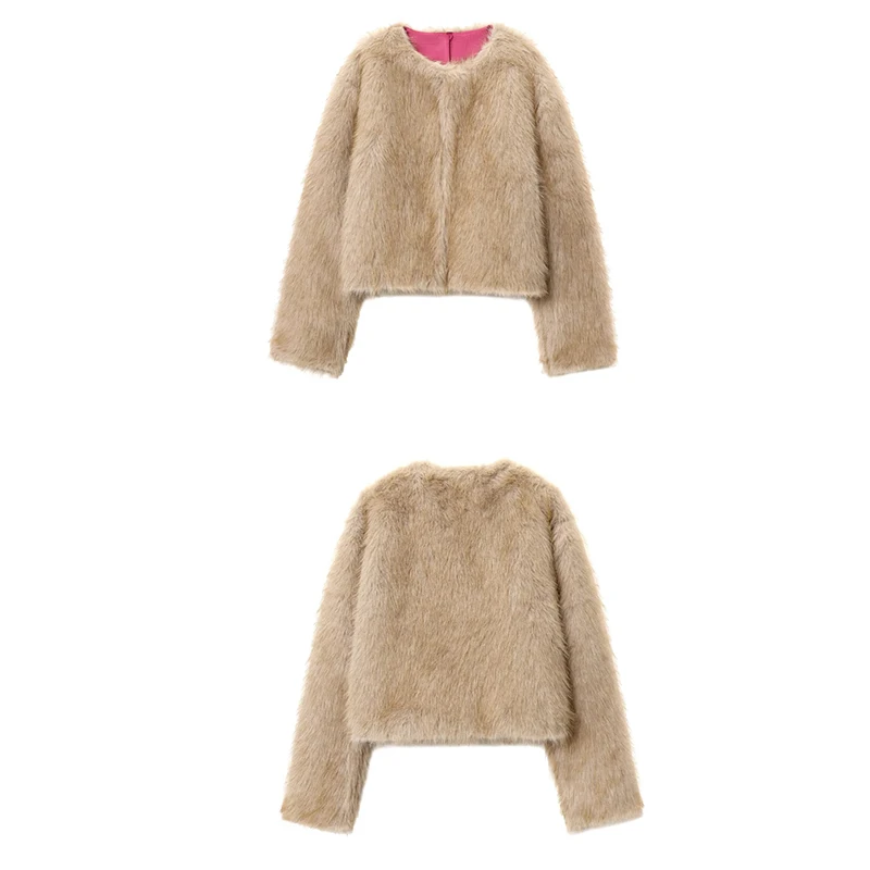 Guobioziy Women's Slim-Fit Faux Fur Coat 2026 Fall/Winter New Arrival French Casual Fashion Trend Luxury Classic Street Style