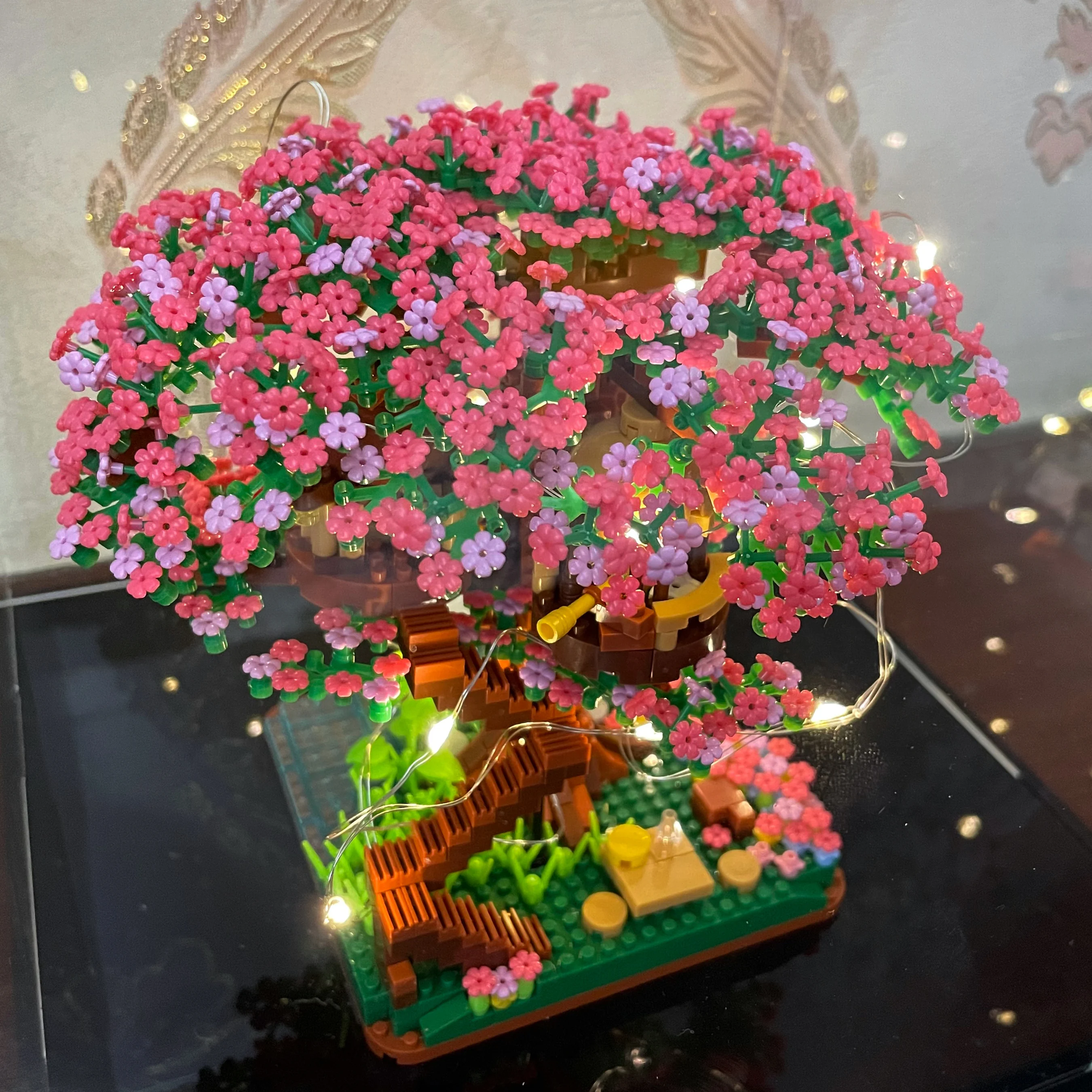 150PCS  Wholesale Sakura Tree House Model Building Blocks Succulents Cherry Blossom Set Wife Girlfriend Girls Birthday Gift