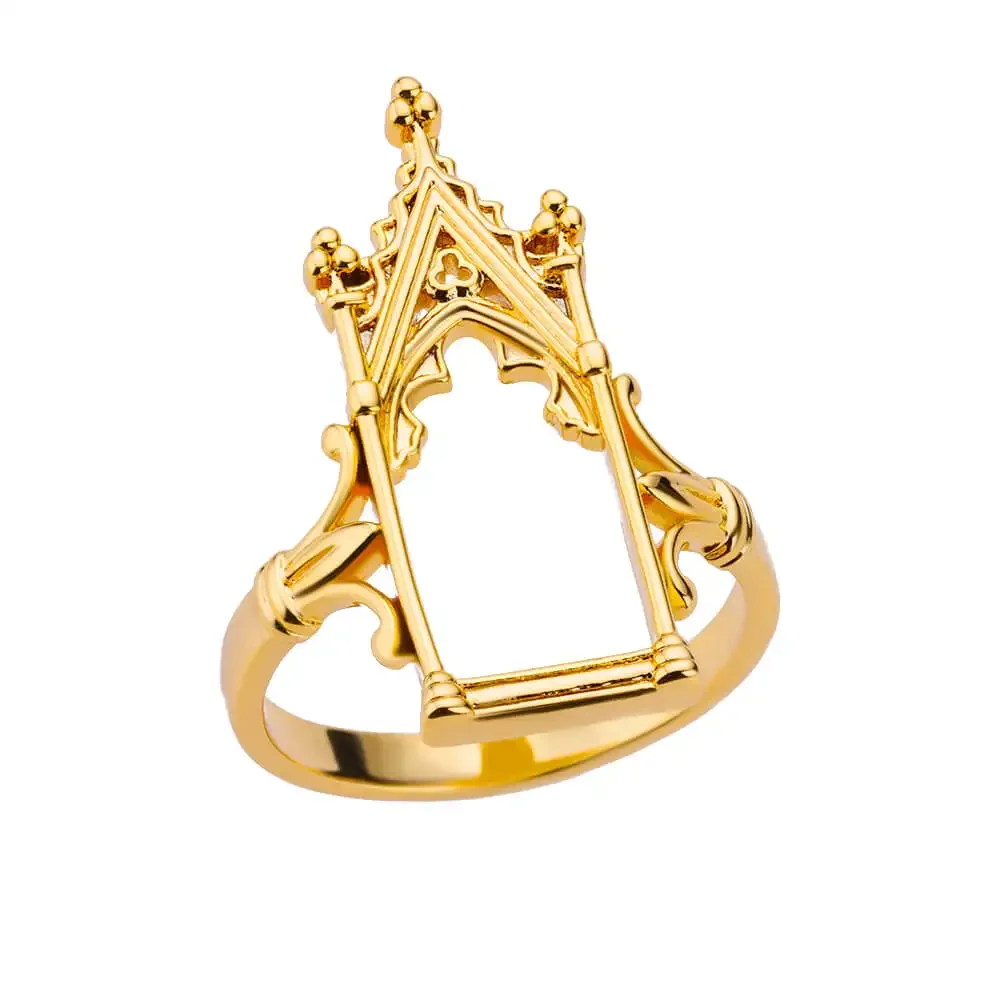 Stainless Steel Magic Mirror Rings For Women Gold Plated Aesthetic Wedding Ring Castle Flower Leaf Crown Design Luxury Jewelry