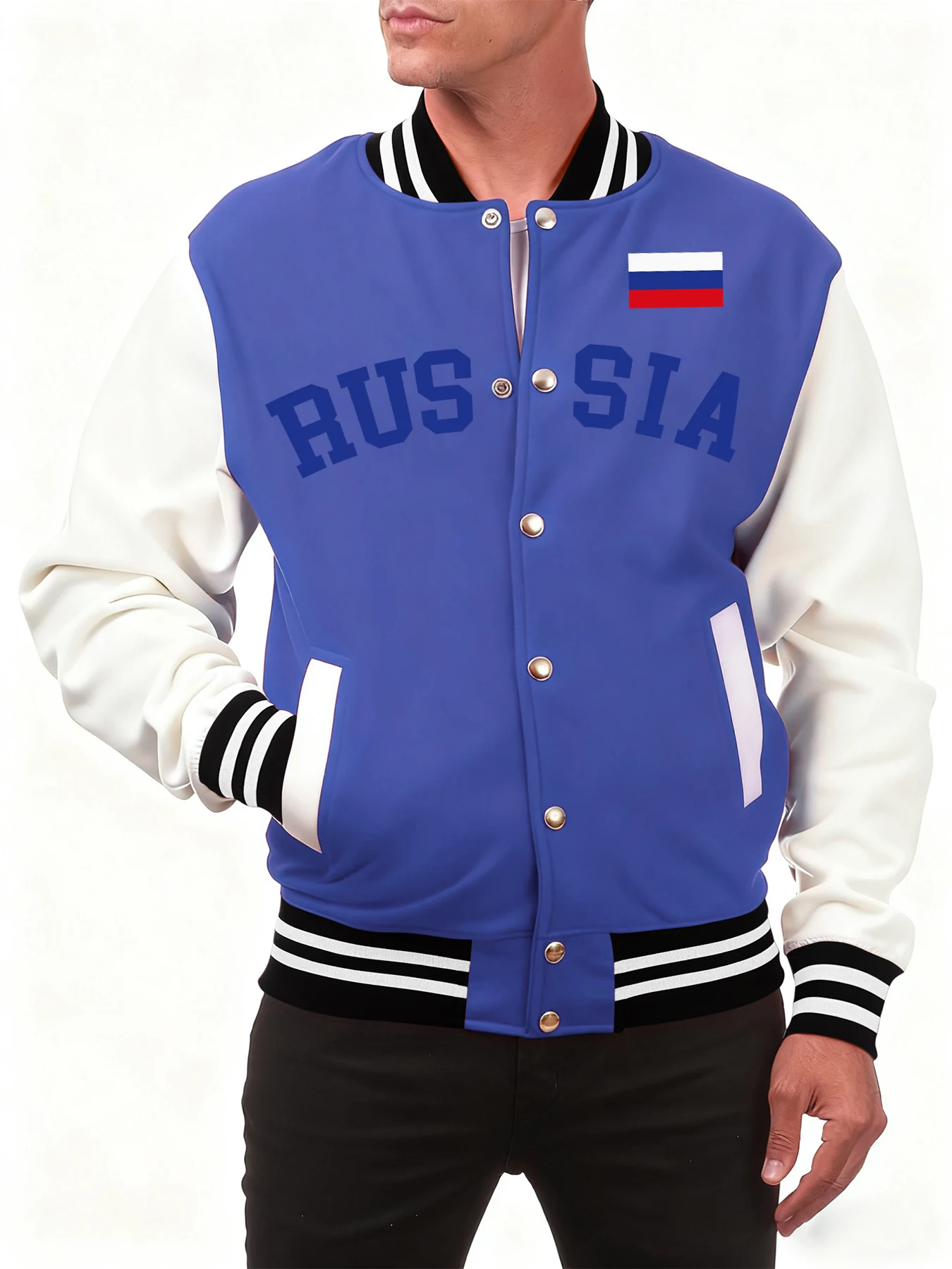 

Бейсбольная куртка с национальным буквенным принтом России, мужские повседневные топы, свободная уличная одежда, осенняя флисовая одежда, модное пальто в стиле хип-хоп