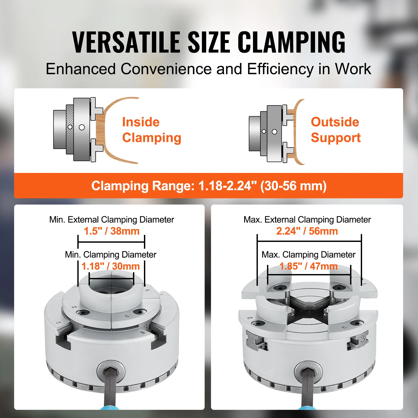 VEVOR KP2-3/4 bubut Chuck, 4-rahang 2.75 "Diameter, mesin bubut logam Chuck balik aksesoris mesin, alat pemusatan diri, untuk mesin bubut