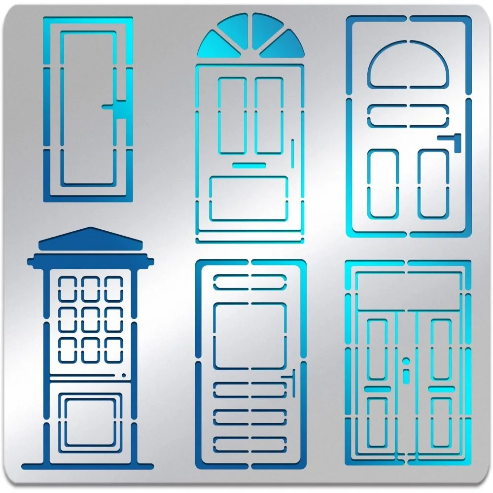 Door Pattern Stainless Steel Stencil Template 6x6inch 6 Types Door Designs Metal Journal Stencil for Wood Burning Embossing