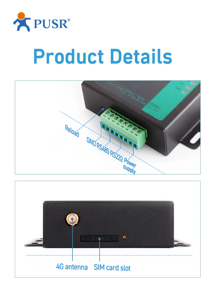 PUSR Serial RS485 RS232 Cellular 4G LTE modem supports SMS command Modbus RTU to TCP Europe/Middle East/Africa/ USR-G786-EUX