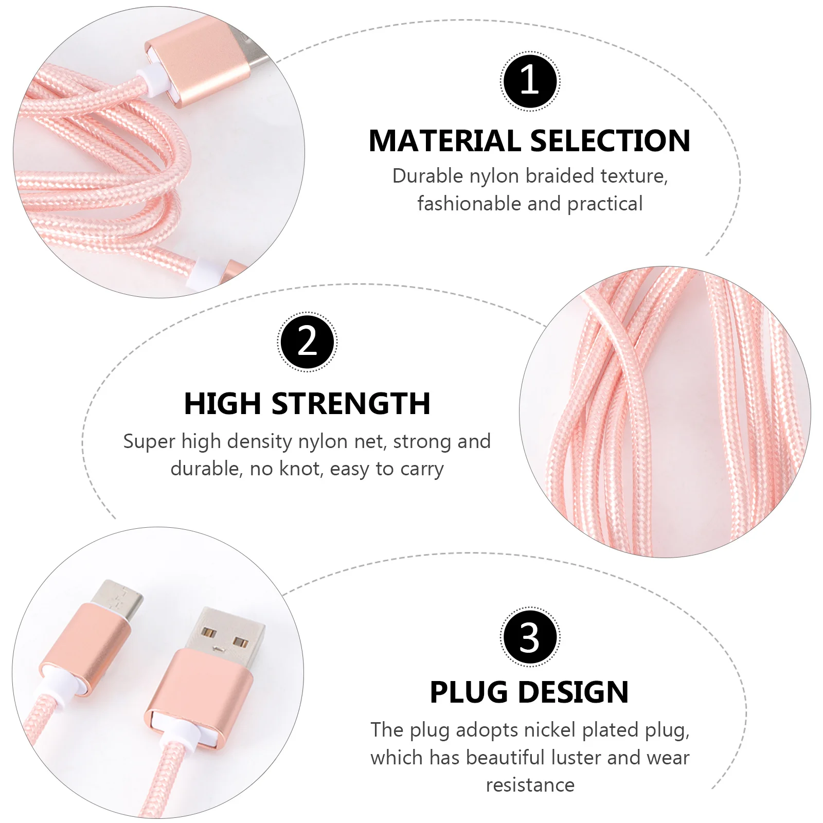 1M Nylon Braided Magnetic USB Cable Fast Charging Data Sync LED Indicator for Smartphones Tablets Rose in 1 Universal