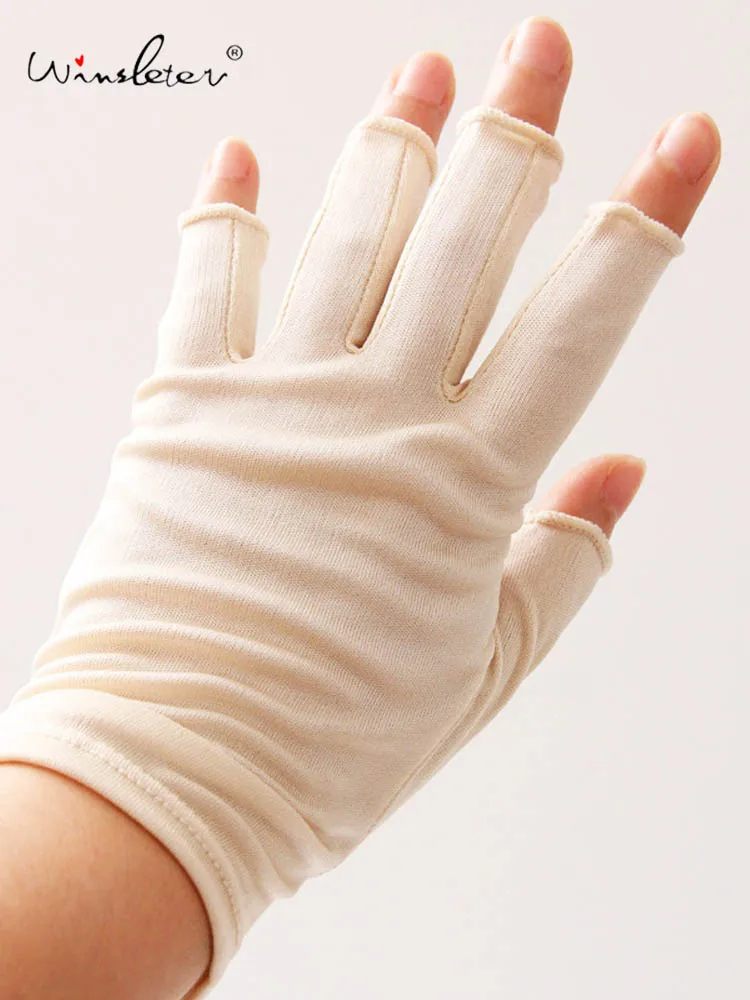 

Winsleter-100% Silk Sunscreen Gloves, Driving Sun-protection UV, Women Half Finger Knit Thin Gloves, 2026 Summer New A65380CC